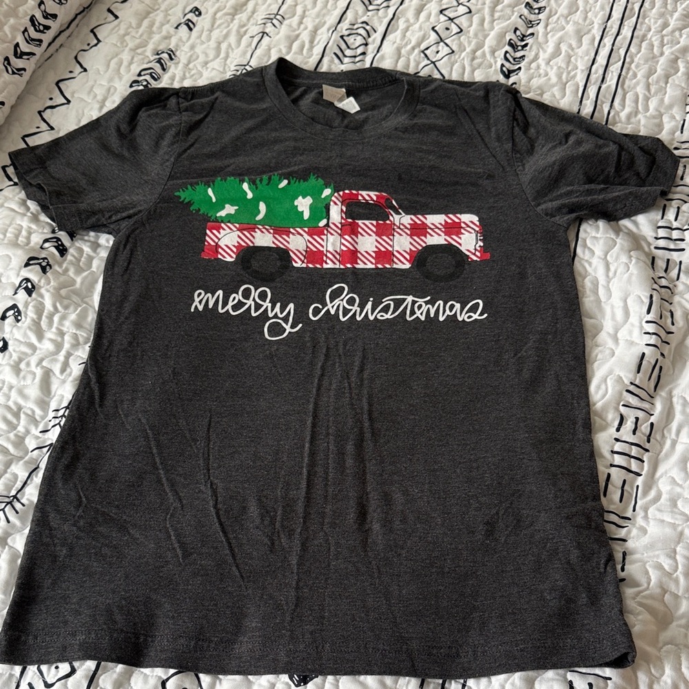 Bella Canvas Charcoal Tee with Red Plaid Truck